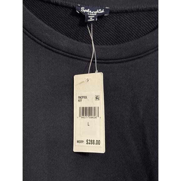 Splendid Long Sleeve Scalloped Sleeve Crew Neck Top Women XL Navy Travel NWT - Picture 4 of 11